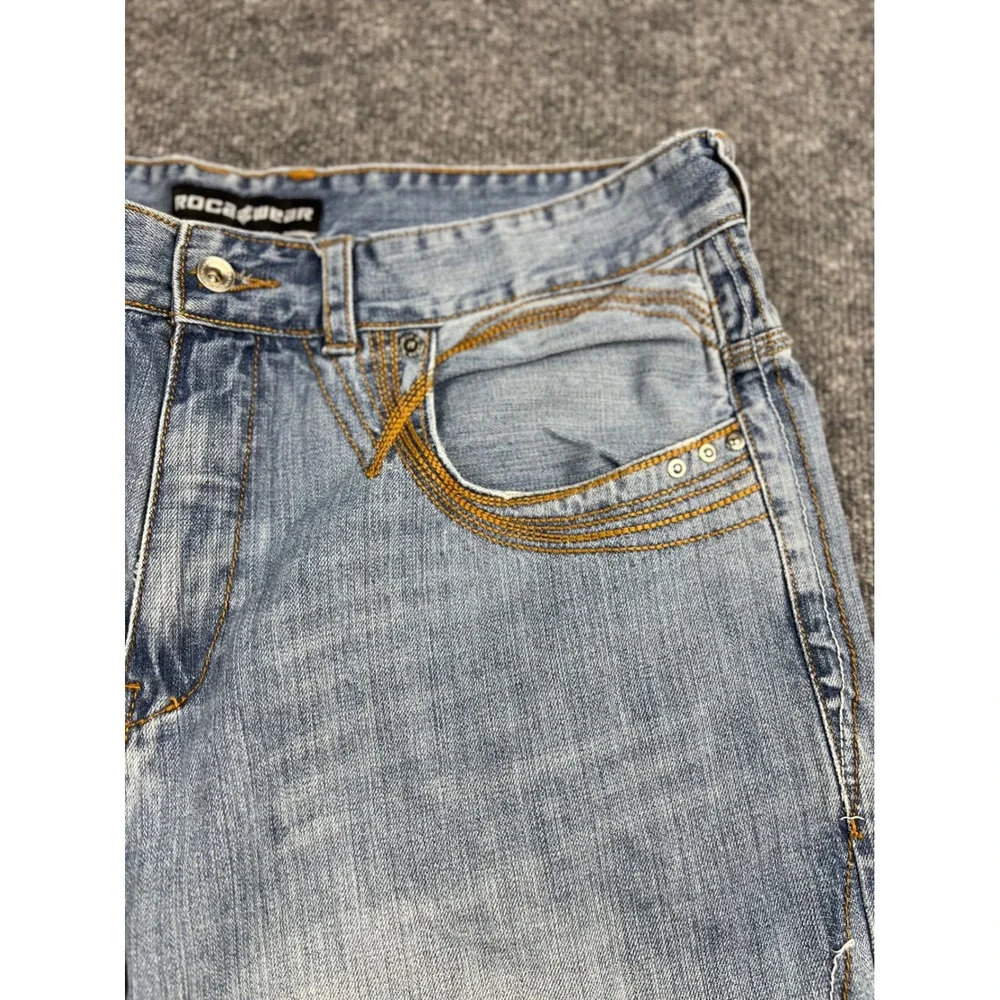 Rocawear Baggy Denim Shorts Light Wash Distressed Y2K Hip Hop Mens 34W Jorts